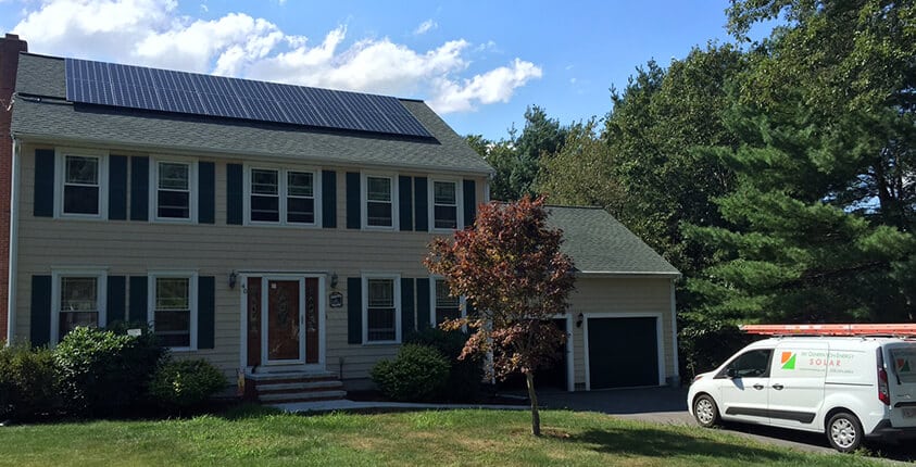 Home in Bridgewater MA with solar panel on rooftop