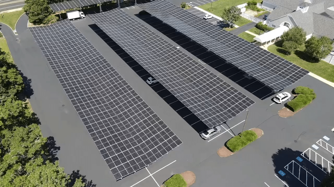 parking lot with solar canopies
