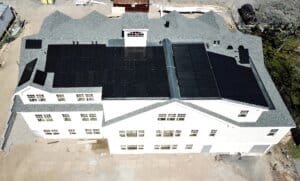 solar panels atop commercial building