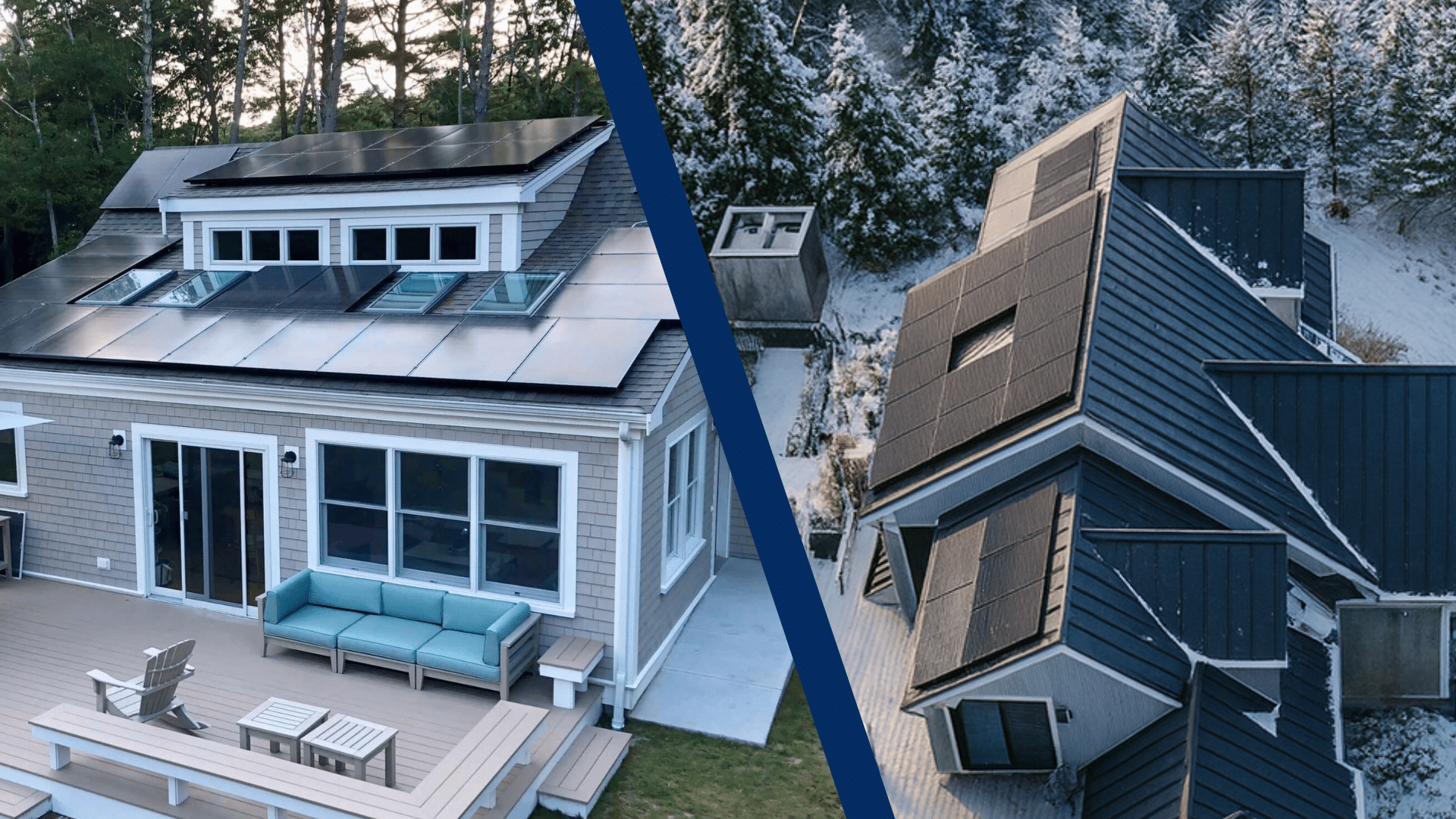 home in the summer with solar panels vs a home in the winter with snow with solar panels